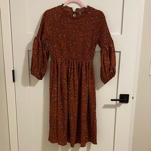 Brand New Rust Floral Midi Dress